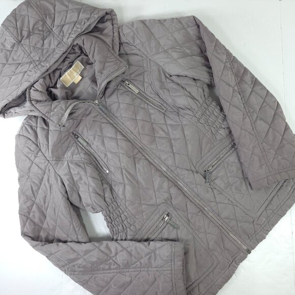 MICHAEL Michael Kors Jackets & Blazers - MICHAEL KORS GRAY QUILTED JACKET WOMEN'S SIZE PETITES MEDIUM HOODED ZIP POCKETS